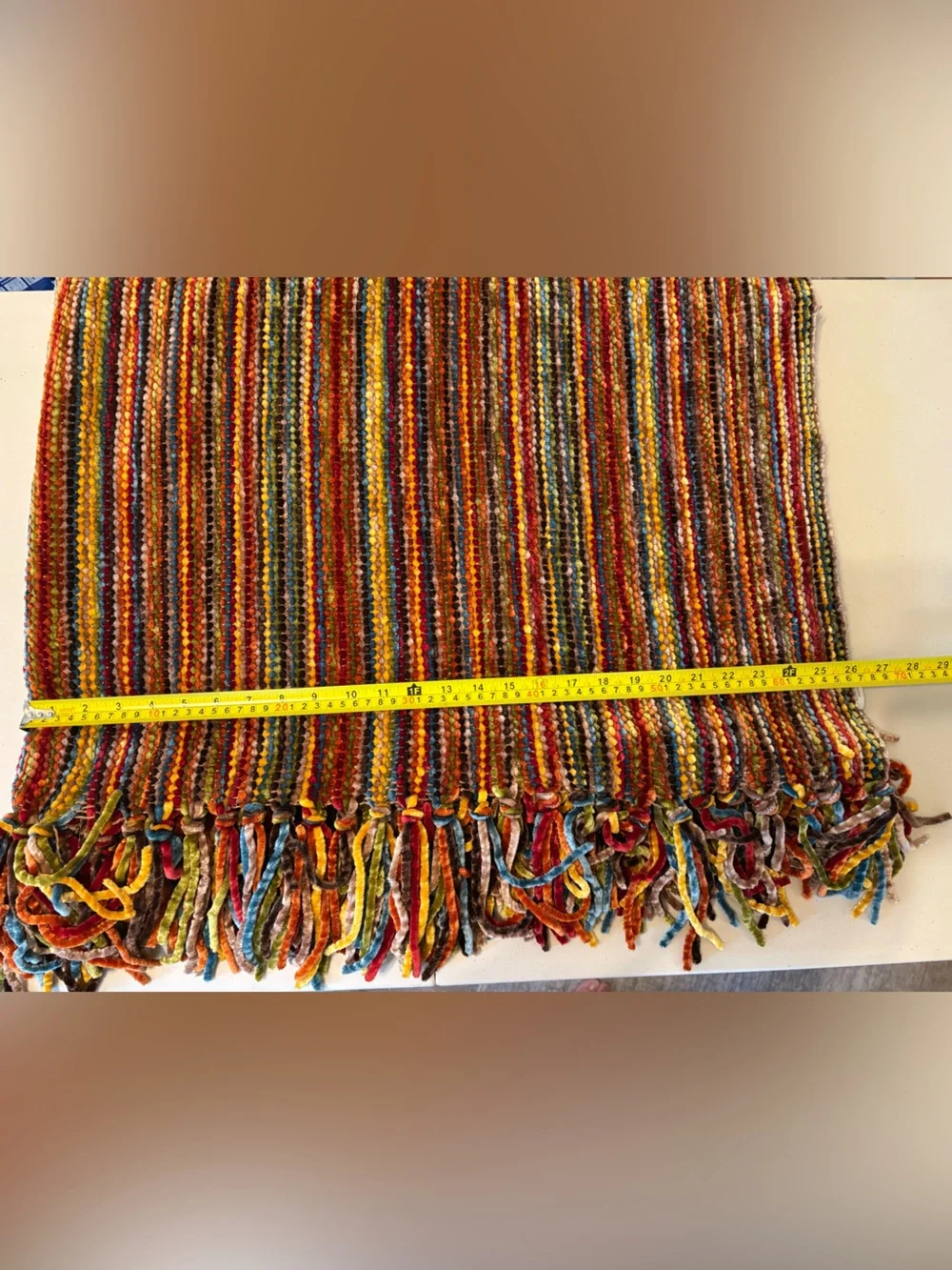 Pier 1 Multicolor Striped Woven chenille Throw with Fringe 70 x 54